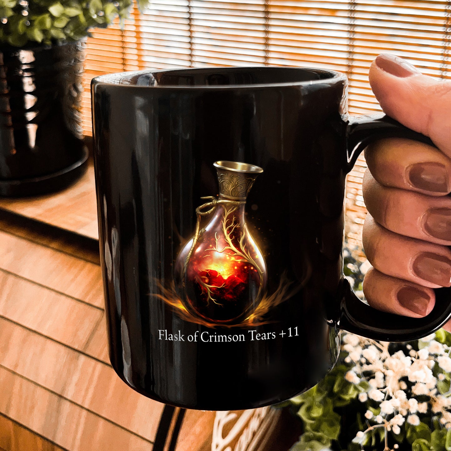 Elden Ring Mug, Dark Souls Mug, Flask of Crimson Tears - 11oz Black Mug